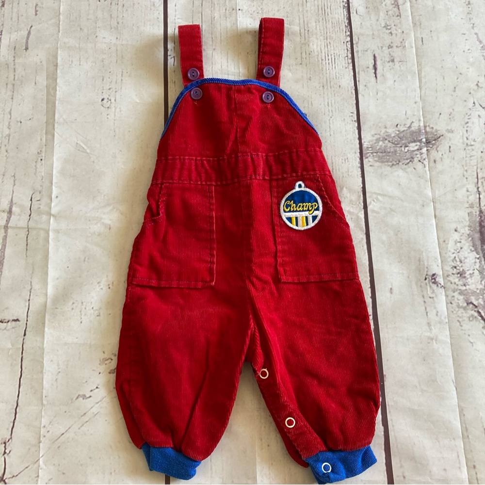 Vintage Sears Red Corduroy Overalls Pants Bibs Baby 14-19 lbs 3-9 months Champ